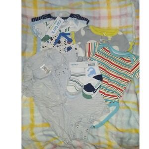 Baby Boy Lot Carters Puma NB 0-3M Bodysuits Romper Socks 13pc (some are NWT)